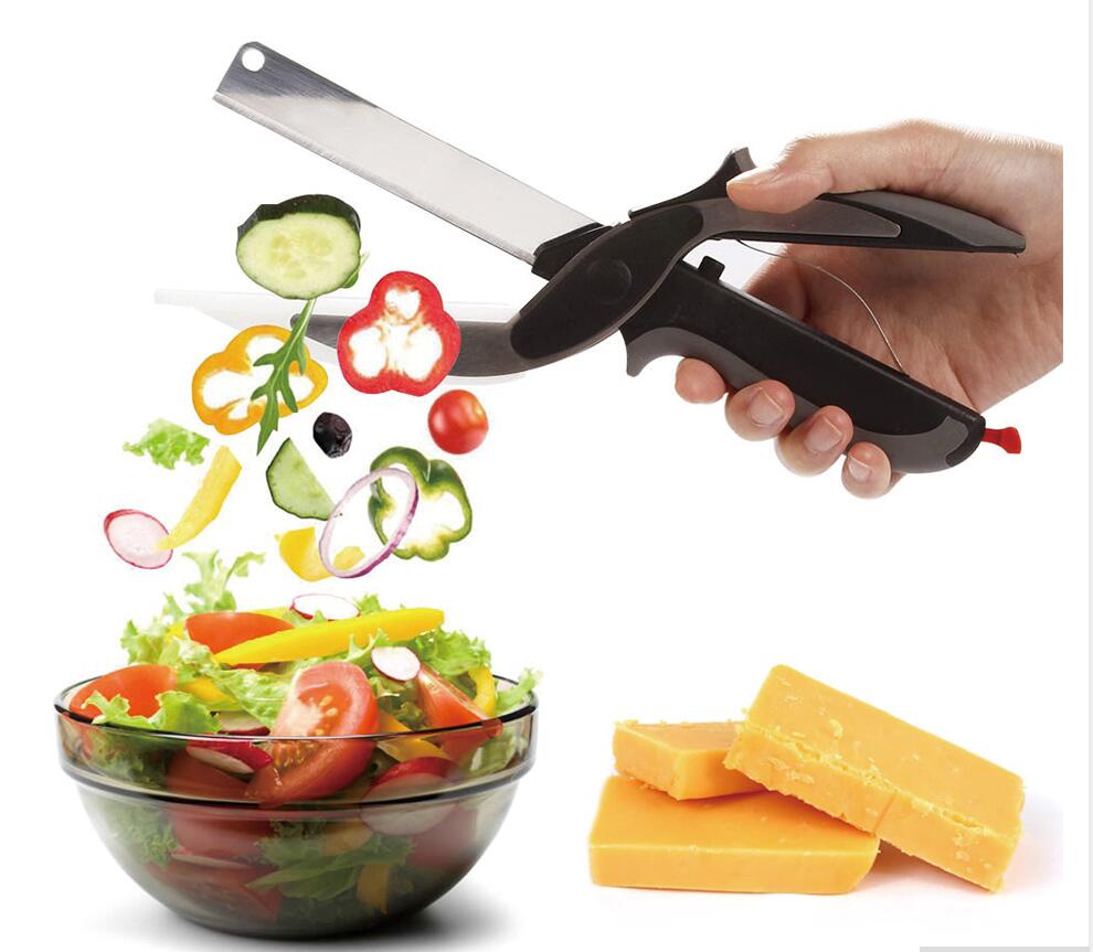 2 in 1 Stainless Steel Kitchen Knife Shears Vegetable Slicer cjdropshipping