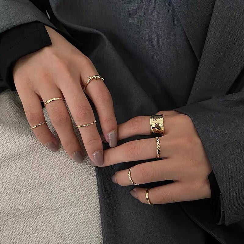 17KM Punk Gold Wide Chain Rings Set For Women Girls Fashion Irregular Finger Thin Rings Gift Female Jewelry Party DSers