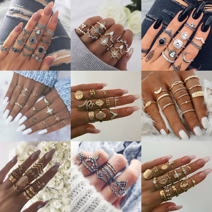 30 Styles of Trendy Boho Midi Knuckle Ring Set For Women Crystal Geometric Finger Rings Fashion Bohemian Jewelry DSers