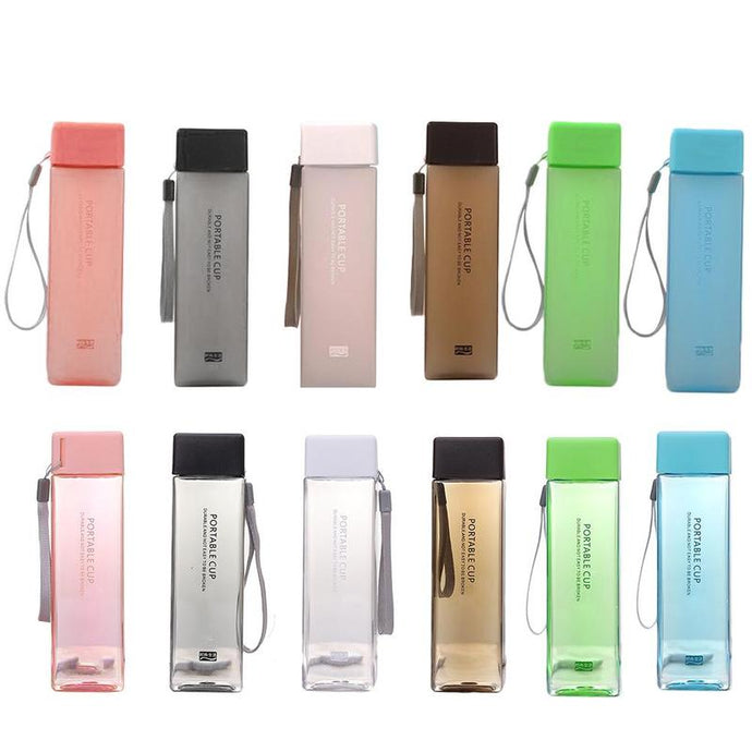 1 pcs 450ml transparent square plastic frosted cup outdoor cold juice sports with portable milk rope water cup DSers