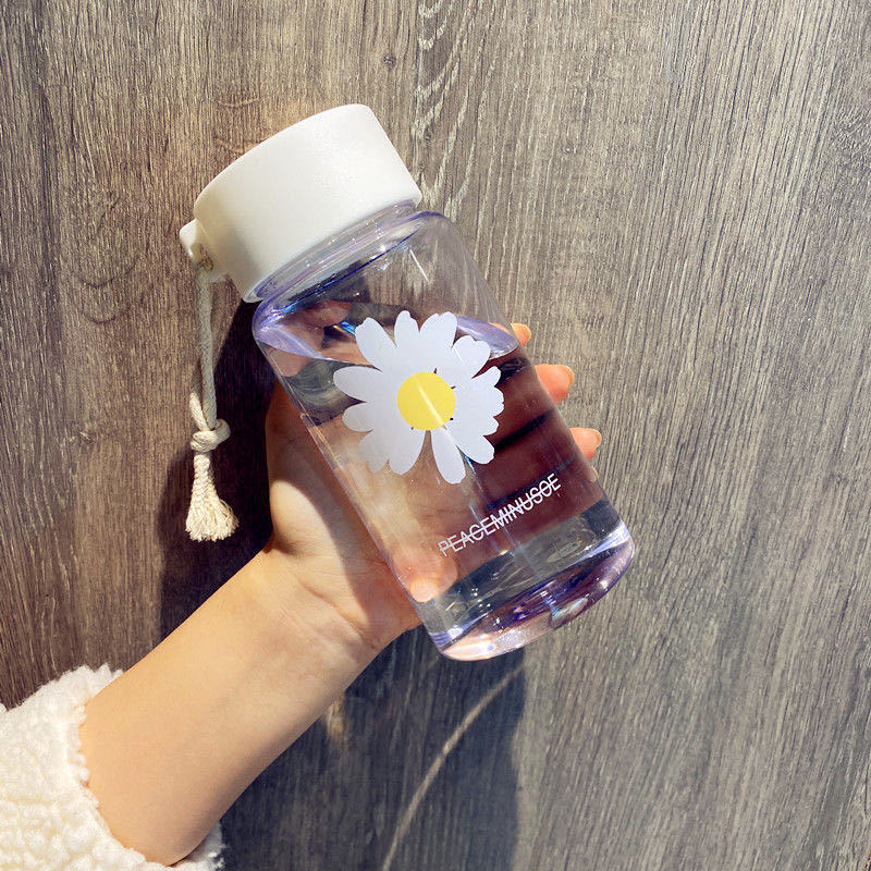 500ml Small Daisy Transparent Plastic Water Bottles BPA Free Creative Frosted Water Bottle With Portable Rope Travel Tea Cup DSers