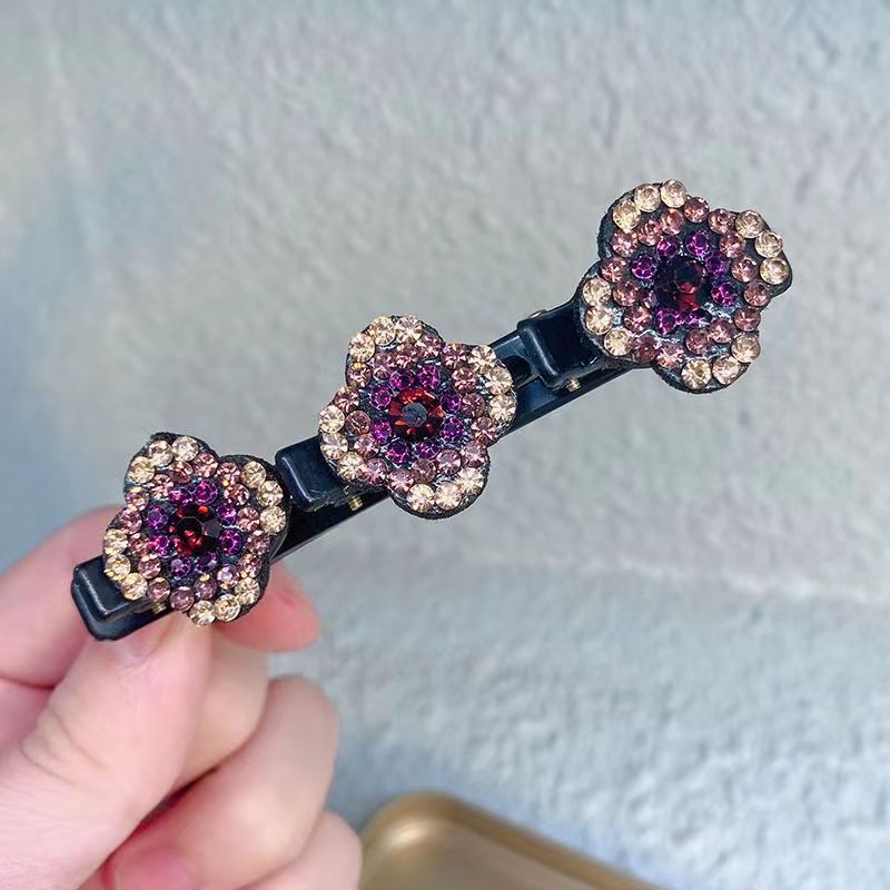 2022 New Fashion Sparkling Crystal Stone Braided Hair Clips 3 Flower Hair Accessory For Women Girls DSers