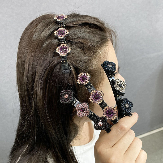 2022 New Fashion Sparkling Crystal Stone Braided Hair Clips 3 Flower Hair Accessory For Women Girls DSers