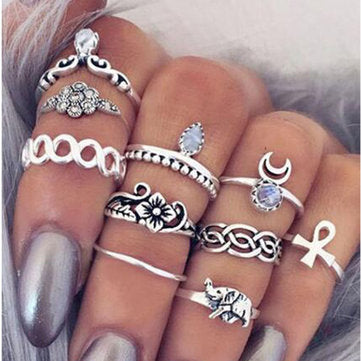 10pcs Vintage Knuckle Rings Tribal Ethnic Hippie Joint Punk Ring Set for Women Banggood Dropship